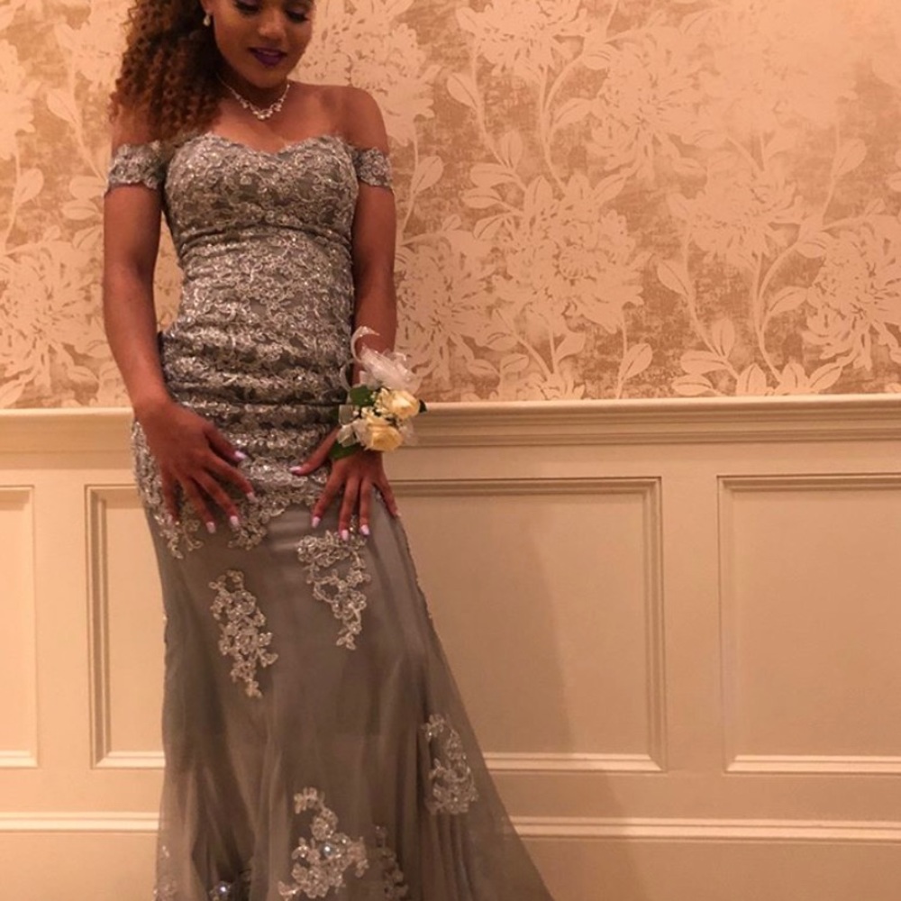 Silver sexy prom dress